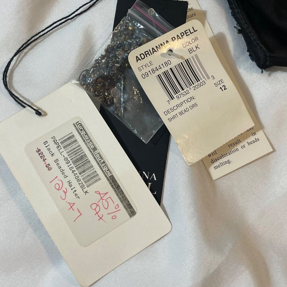 Adrianna Papell Black Beaded Halter Dress Size 12 Tags attached - Picture 4 of 15